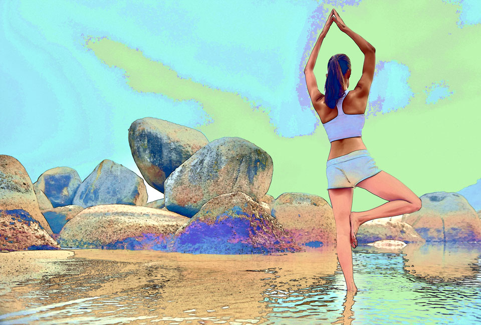 Yoga by the Beach with Rocks