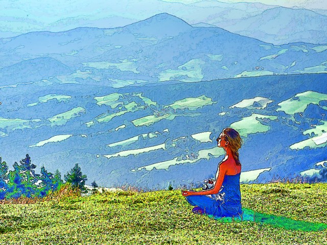 Yoga Sketch – Meditation in the Mountains