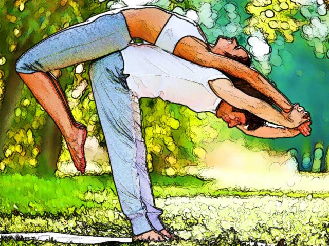 Couple Doing Yoga in the Park