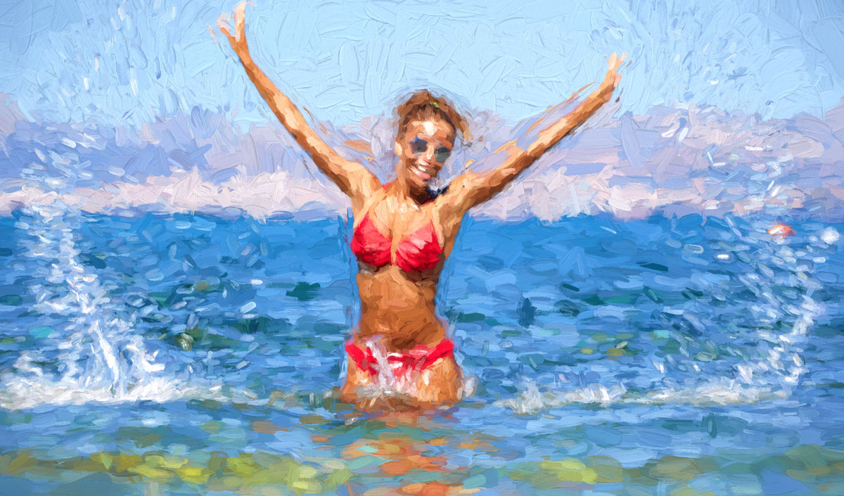 Summer Red Bikini in Water