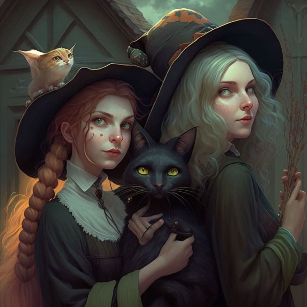 Two witches and a talking cat